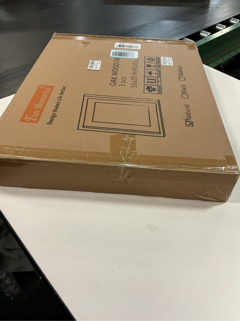 Condition photo showing New/Like New for Fun Memories 16x20 Picture Frames Set of 3, Solid Oak Wood Picture Frame 16 by 20, 16x20 Frame with Mat for 11x14, 16 x 20 Frame with Tempered Glass, 16"x20" Poster Frame Oak 16x20 - 3P