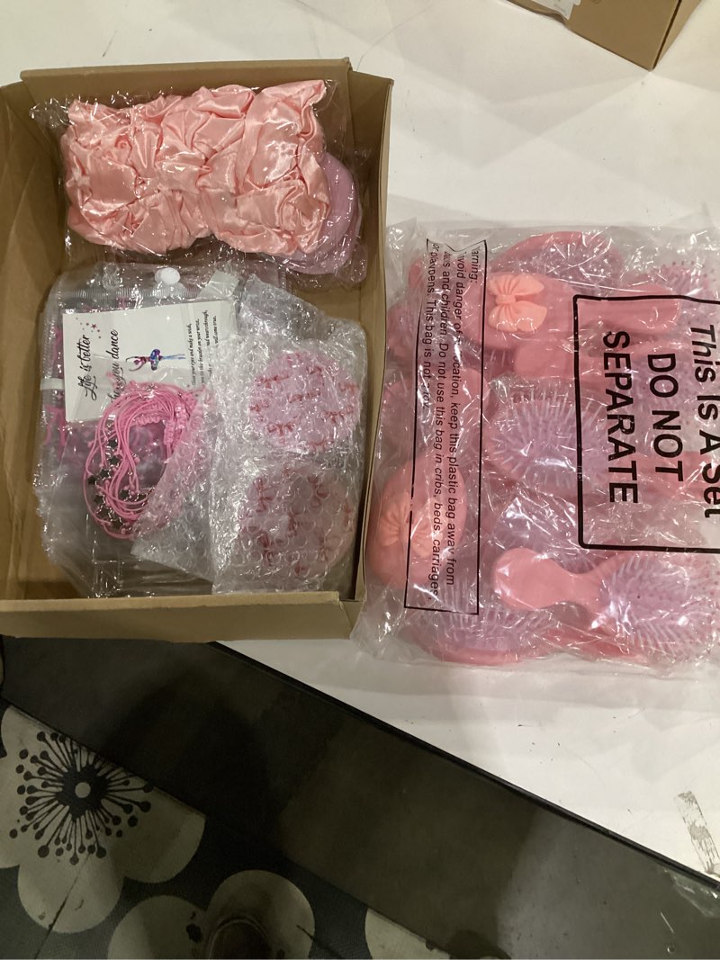 Condition photo showing Good Condition for 12 sets pink ballerina party favors dance back to school gifts bulk dance birthday party supplies with scrunchies hair brush card compact mirror bracelet bags ballerina team gifts for women