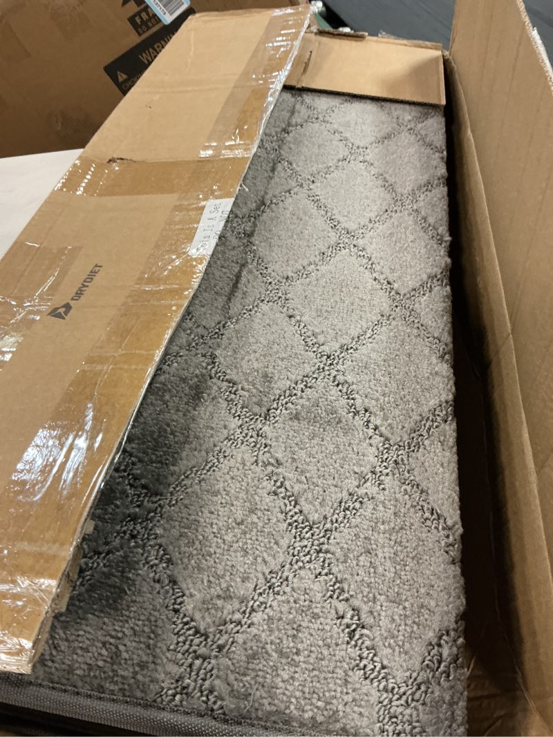 Condition photo showing As Is for 14 Pack Bullnose Carpet Stair Treads for Wooden Steps 9.5" x 30" Tape Free Non-Slip Wooden Steps Protection Washable Reusable Diamond Bullnose Stair Treads(Gray) Grey