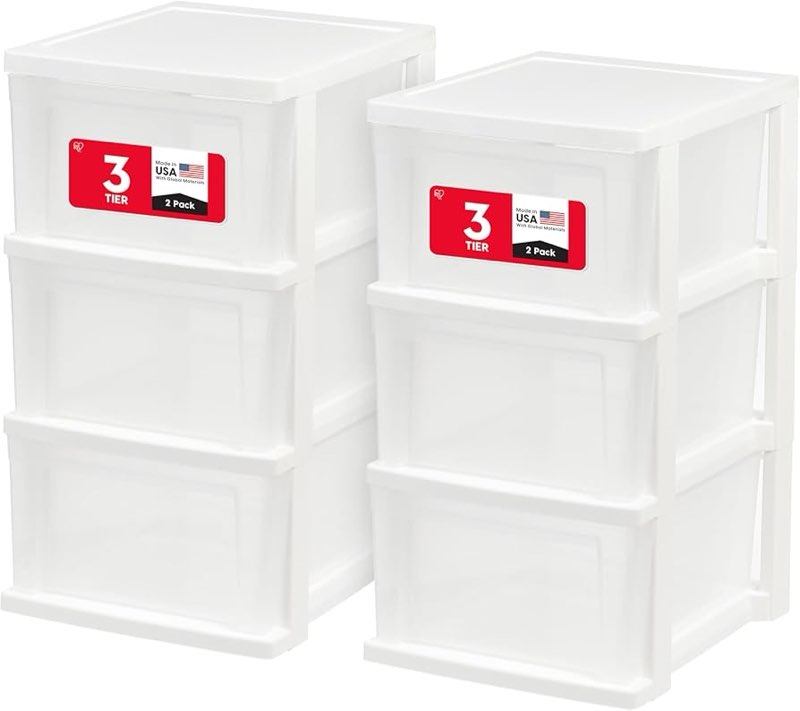 IRIS USA Plastic Drawer Storage Organizer, 3-Drawers, 2-Pack, for Classroom Art Craft Supplies, Bath