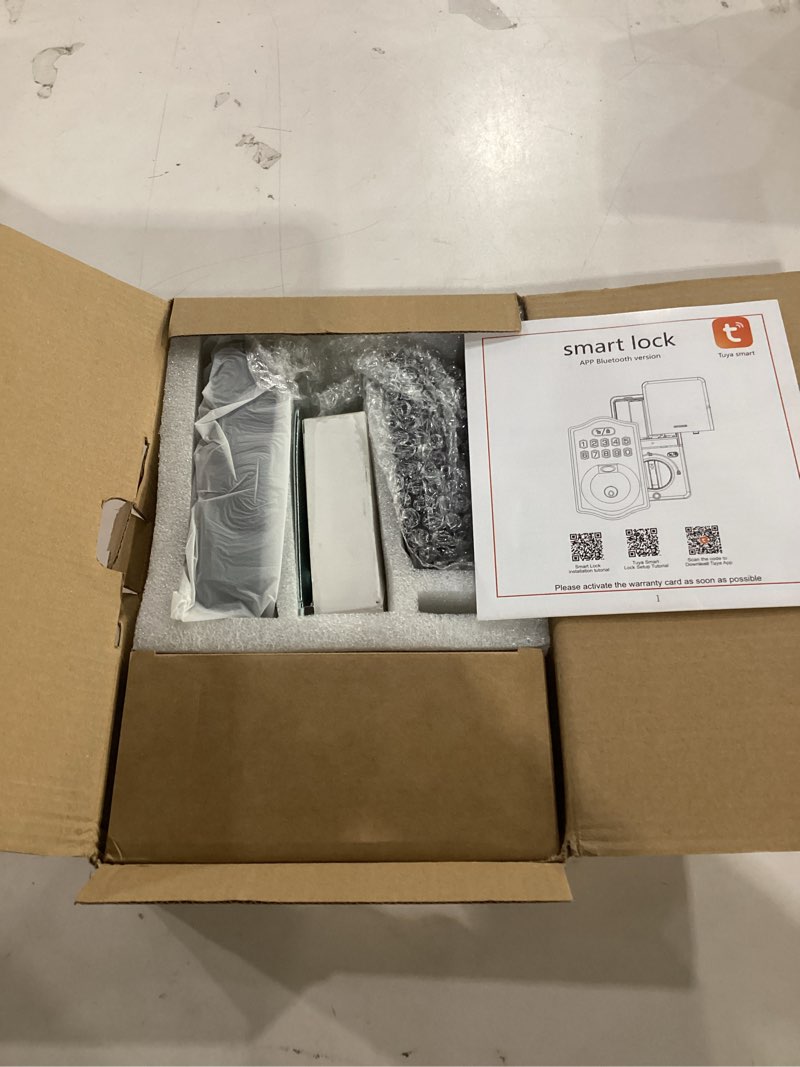Condition photo showing New/Like New for smart front door lock set: keyless entry fingerprint keypad & deadbolt with app control/password/digital/key/auto-lock & easy self-install for family elderly home security black