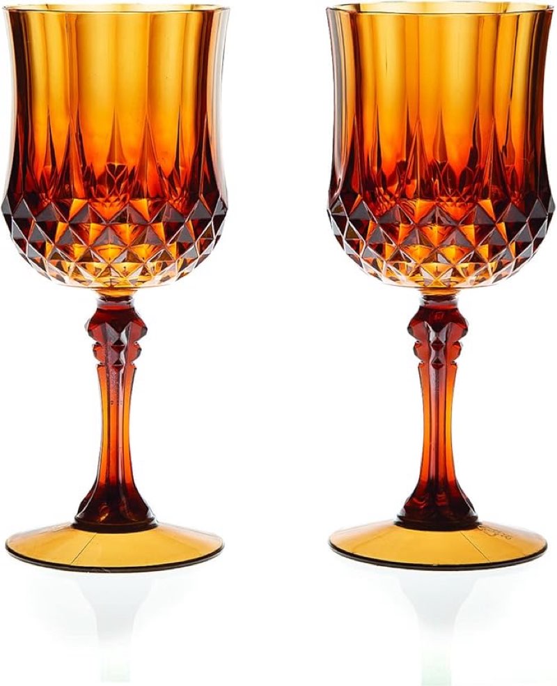 Fun Express 12 Pieces Patterned Wine Glasses, Holds 8 oz, BPA Free Plastic, Bachelorette Party Supplies, Amber