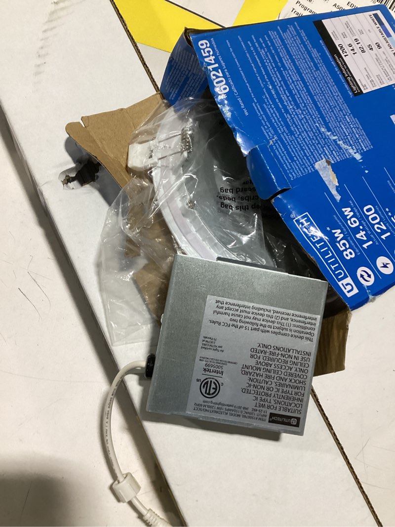 Condition photo showing As Is for utilitech extra bright white 6-in 1200 -lumens switchable white round dimmable led canless wet rated recessed downlight