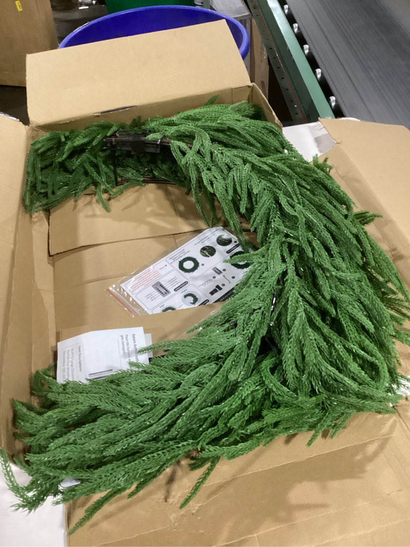 Condition photo showing Good Condition for NUPTIO Large Christmas Wreath with Lights: 36 Inch Prelit Real Touch Norfolk Pine Wreaths with Hook for Outdoor Front Door - Realistic Xmas Decorations 100 LED 8-Mode with Remote Timer for Holiday