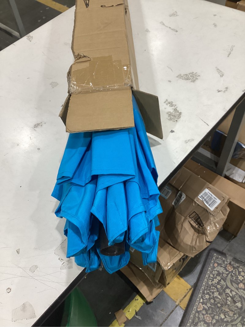 Condition photo showing Good Condition for blissun 9' outdoor patio umbrella, outdoor table umbrella, yard umbrella, market umbrella with 8 sturdy ribs, push button tilt and crank light blue