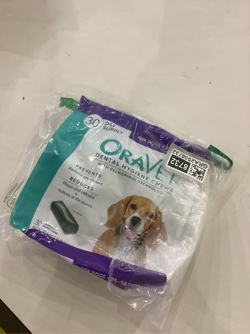 Condition photo showing New/Like New for ORAVET Dental Chews for Dogs, Oral Care and Hygiene Chews (Medium Dogs, 25-50 lbs.) Purple Pouch, 30 Count