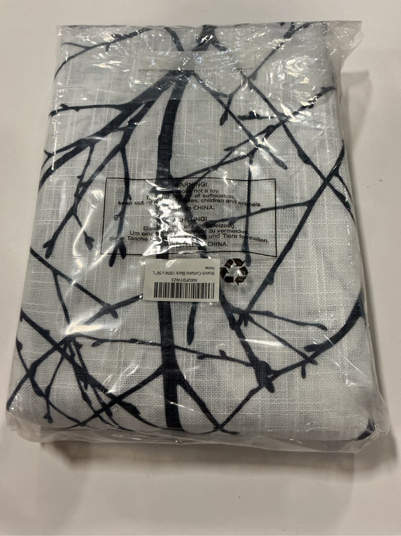 Condition photo showing New/Like New for FMFUNCTEX White Blue Sliding Door Curtain 96 Inches Long Tree Branch Semi Sheer Patio Glass Door Panel for Large Windows Living Room Linen Texture Curtain Drapes for Privacy 1Panel 100"W x 96"L (Pack of 1) Branch | Blue