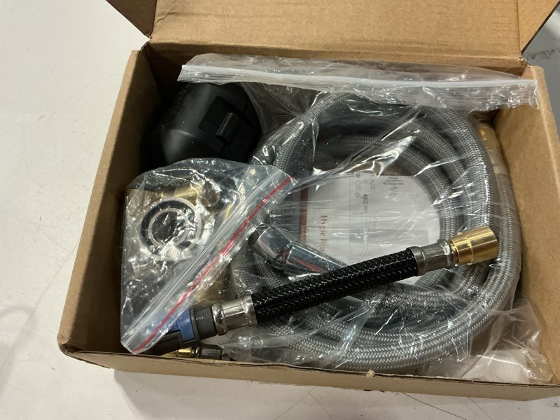 Condition photo showing Good Condition for kitchen faucet head replacement set compatible with moen/delta/kohler/grohe/hansgrohe, pull down 3 function kitchen sink sprayer set, 67in hose and 14.1oz weight ball, brushed nickel with 3 modes faucet head brushed nickel