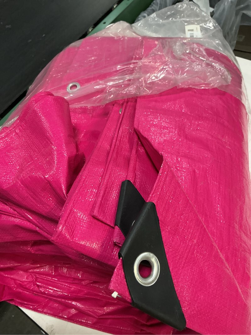 Condition photo showing As Is for 12 mil pink/silver 20x30 feet tarp - heavy duty poly tarp - cover,waterproof, uv resistant, weather resistant, cover cars, boats, courtyards,camping 20x30ft pink/silver
