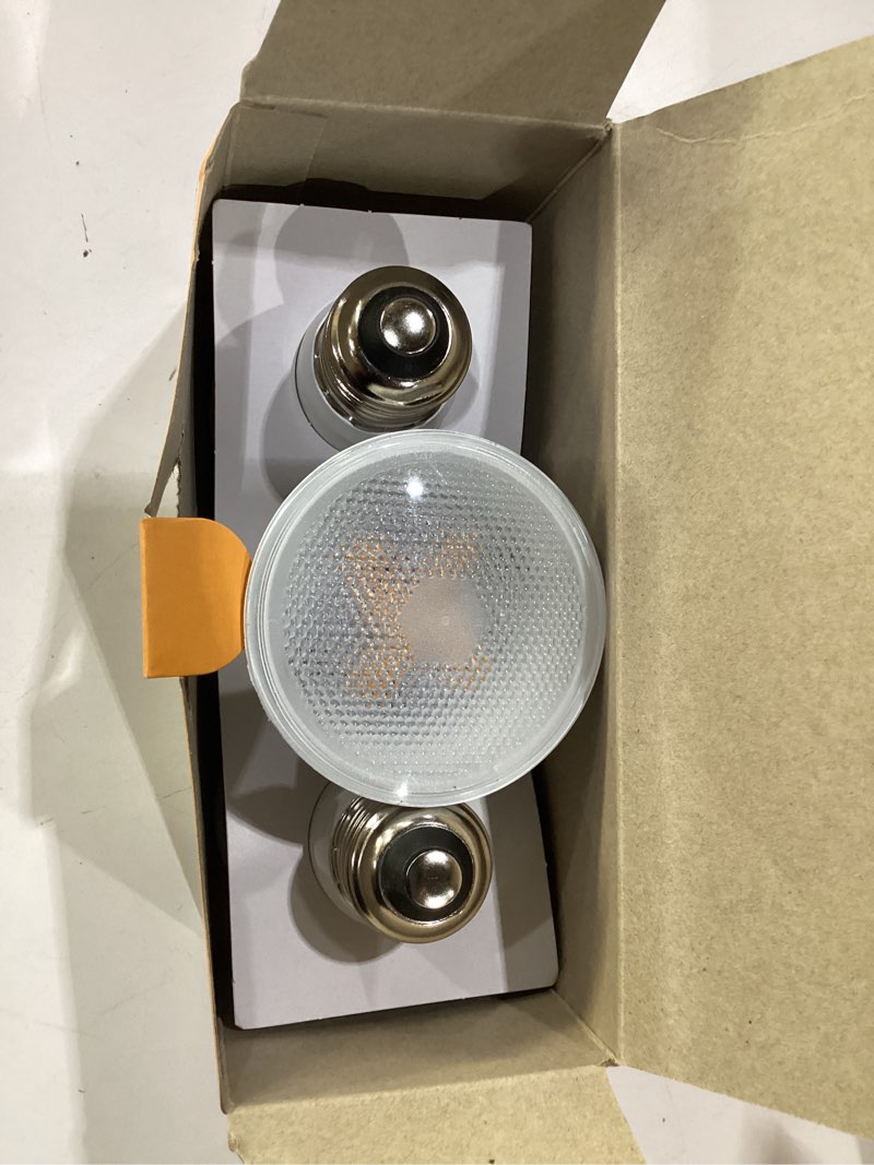 Condition photo showing New/Like New for feit electric par20 led light bulb, 50w equivalent, non-dimmable, 3000k warm white, e26 base, 500 lumen, indoor/outdoor recessed light bulb, 10-year lifetime, damp rated, par2050/10kled/3, 3-pack