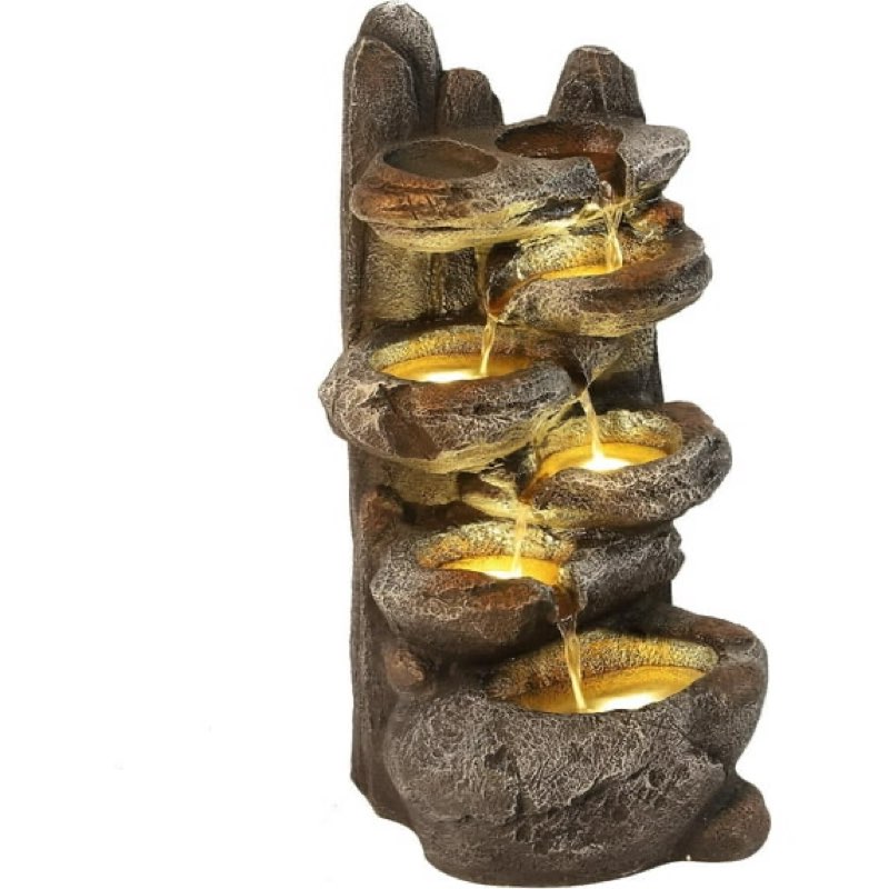 6-tier cascading rock water fountain outdoor garden waterfall with lights
