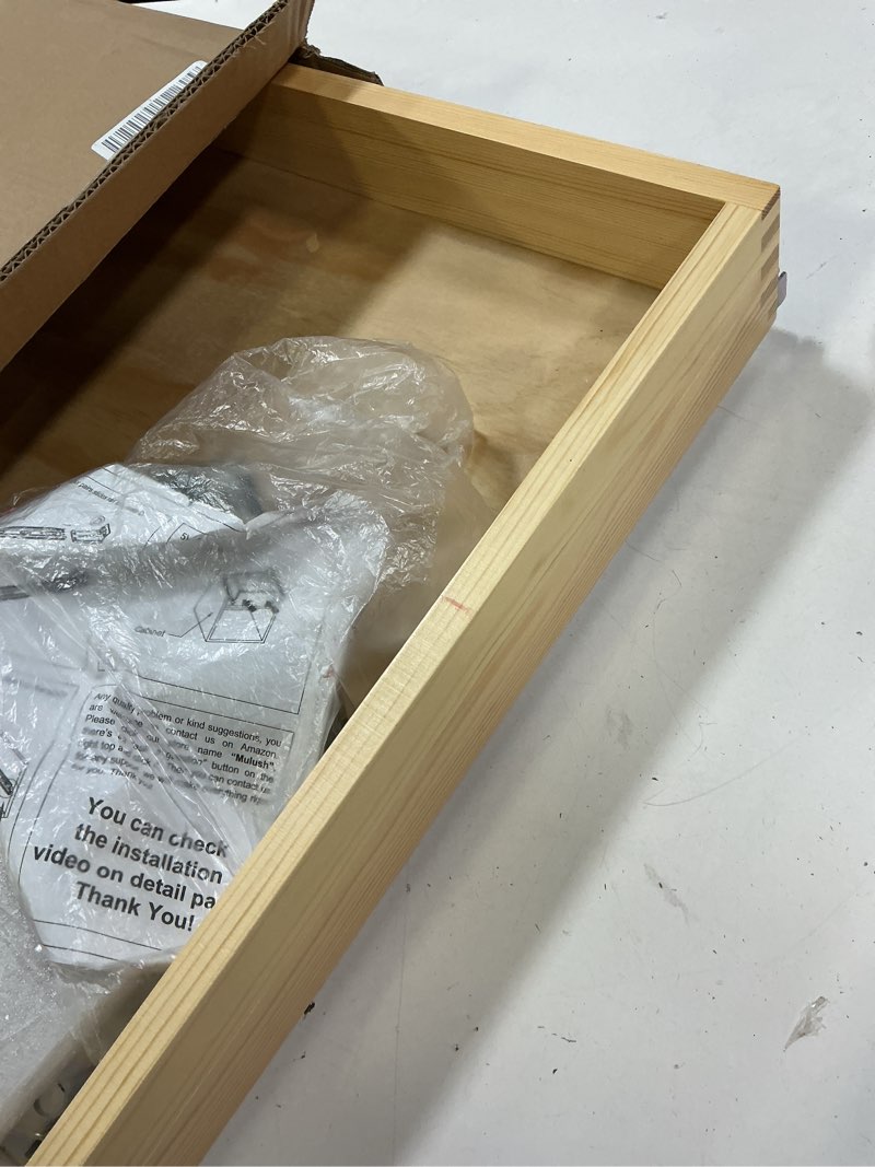 Condition photo showing Good Condition for mulush 20”w x 21”d x 3”h soft close slide out wood drawer organizer for kitchen, (cabinet width>20.5 inches for bottom assembly, width= 20 inches for side assembly)