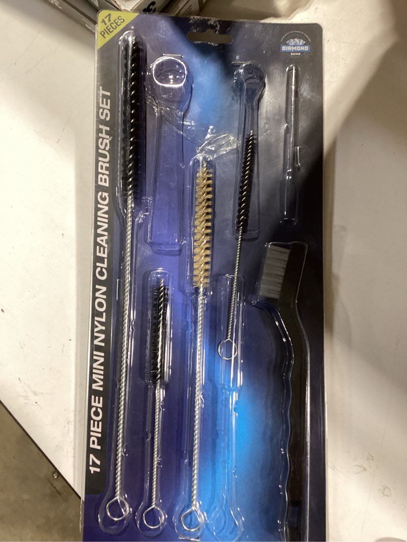 Condition photo showing As Is for 17 piece nylon mini cleaning brush set - metal straws, airbrush, spray gun, humming bird feeders, coffee machine, tubing, pipe
