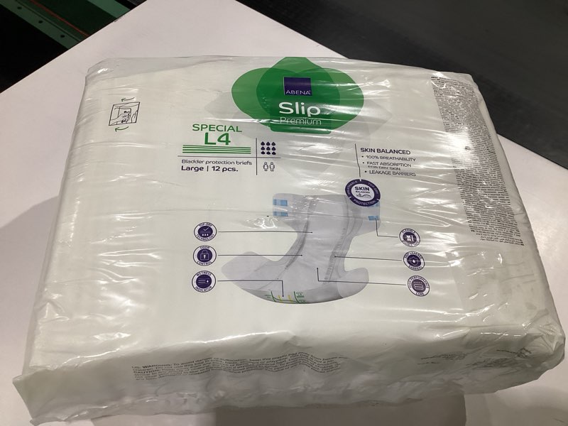 Condition photo showing New/Like New for Abena Classic Design Adult Diapers, Slip Special Premium Incontinence Briefs, Heavy Absorbency, Level 4, Large, 12 Count Large 12