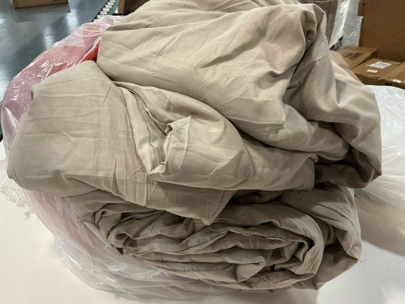 Condition photo showing As Is for Litanika Oatmeal Comforter California King Size, 3 Pieces Cal King Lightweight Solid Bedding Comforter Set, All Season Fluffy Bed Set (104x96In Comforter & 2 Pillowcases) Wheat California King