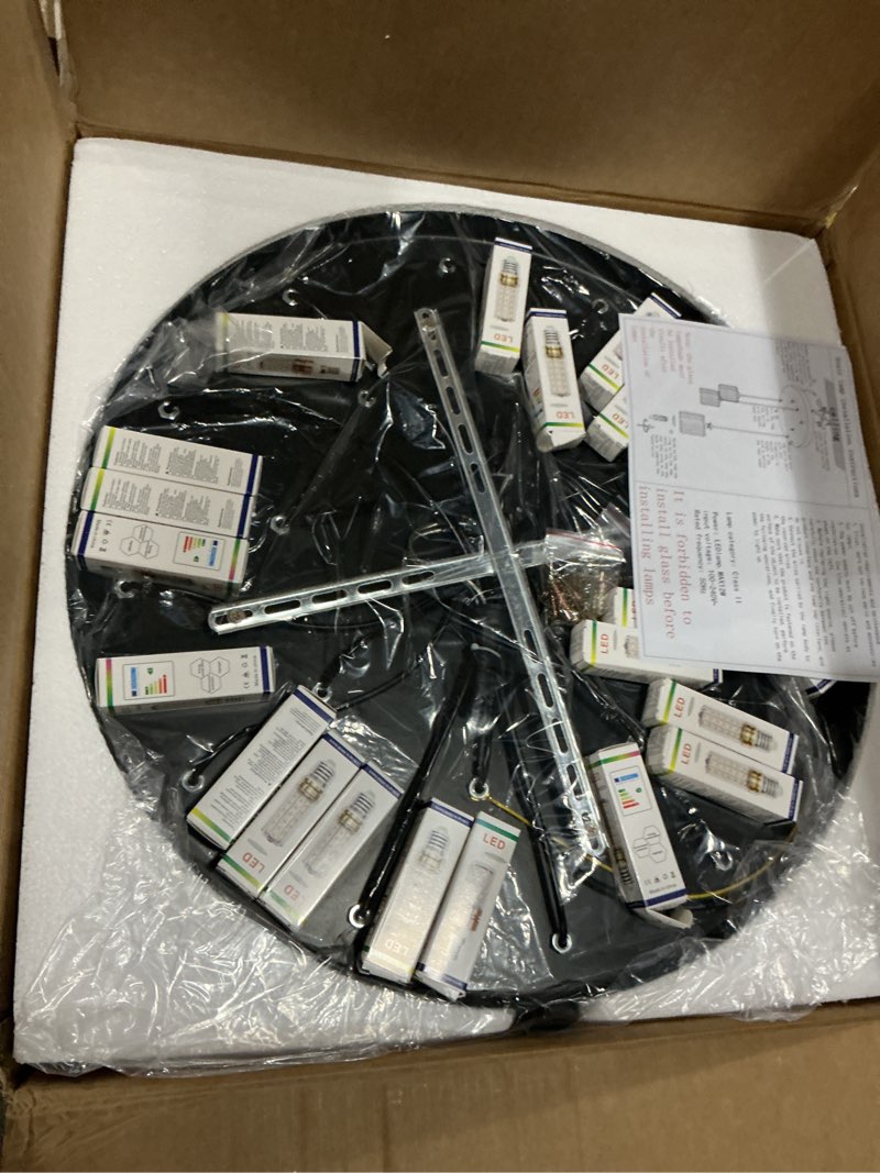 Condition photo showing Good Condition for Long Chandeliers for High Ceilings,Modern Crystal Pendant Light,Raindrop Drop Lamp,Hanging Flush Mount Lighting Fixtures for Spiral Staircase,Foyer,Entryway,Living Room,Black (21 Lights)