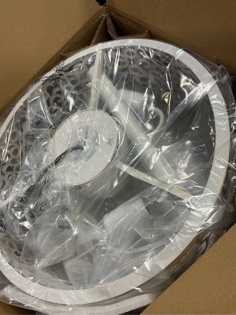 Condition photo showing New/Like New for COCOSTAR Small Farmhouse Ceiling Fan with Light and Remote, 15in White Caged Fandiliers with Lights for Kitchen, Bedroom?4 Speed, Timing?