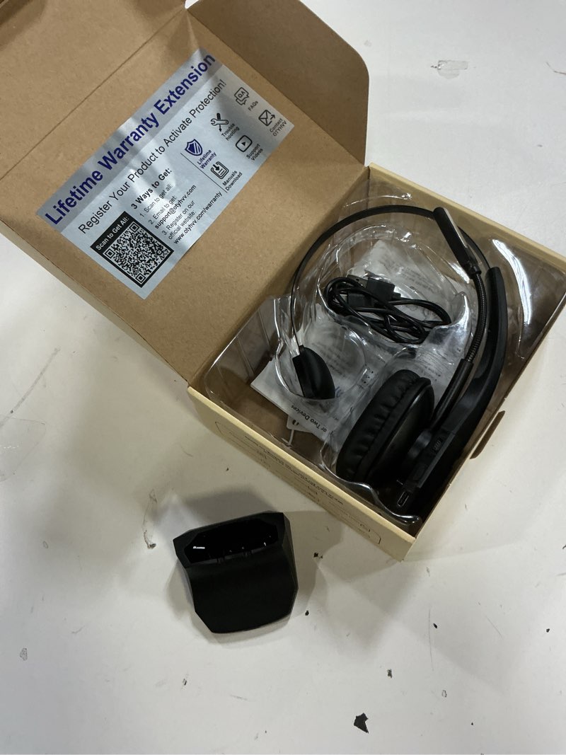 Condition photo showing Good Condition for trucker bluetooth headset with charging base, wireless hands-free headset with noise canceling mic & mute button, 56hrs working time pc headsets for cell phones, computer, truck driver black
