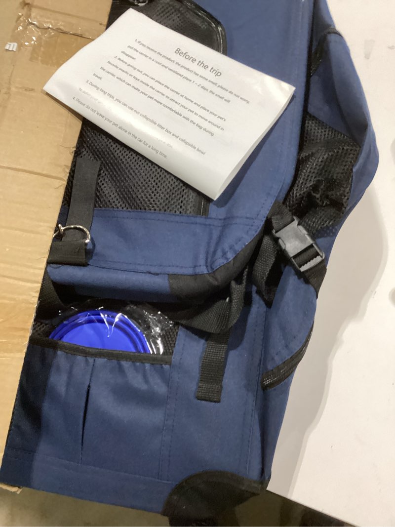 Condition photo showing Good Condition for Large Cat Carrier 24"x16.5"x16.5" Portable Dog Crate for Small Medium Dogs Collapsible Traveling Pet Crate with Collapsible Bowl 24"x16.5"x16.5" (No Litter Box) Blue