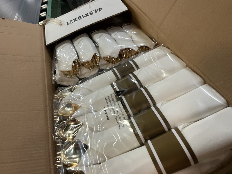 Condition photo showing Good Condition for ciaell 350pcs clear plastic plates with gold trim for 50 guests,includes 100 plastic plates, 50 pre rolled napkins with gold silverware, 50 cups, disposable dinnerware set for wedding & party 350 clear gold
