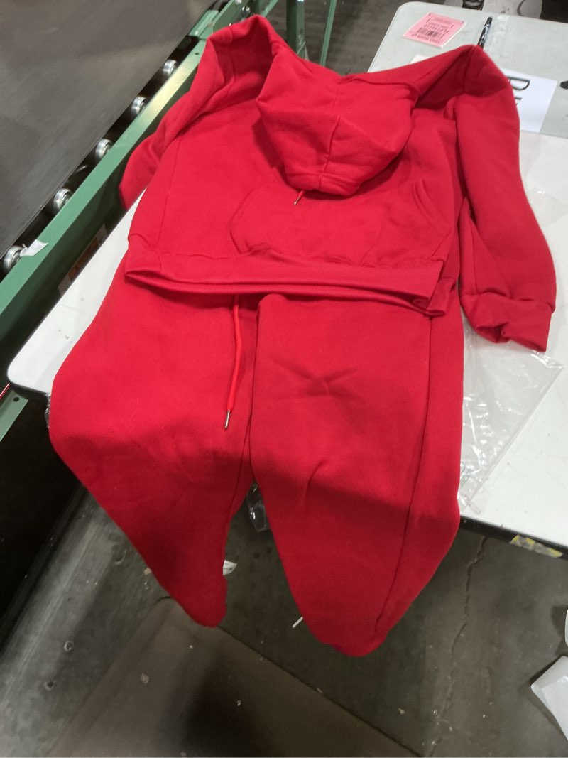 Condition photo showing As Is for Mowbeat Casual Hoodie and Sweatpants Outfit Cosplay Hooded Pullover Sweatsuits Jogger Sets for Unisex Large Red