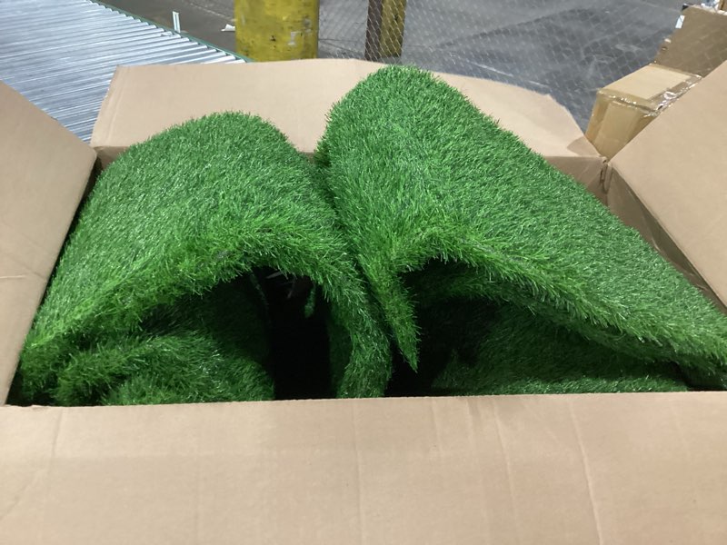 Condition photo showing As Is for Artificial Turf Grass Outdoor - Synthetic Fake Grass Indoor Turf Rug with Drainage Holes for Patio, Balcony, Backyard, Landscape Decoration - Pet Friendly Dog Grass Mat (5Ft x 10Ft)