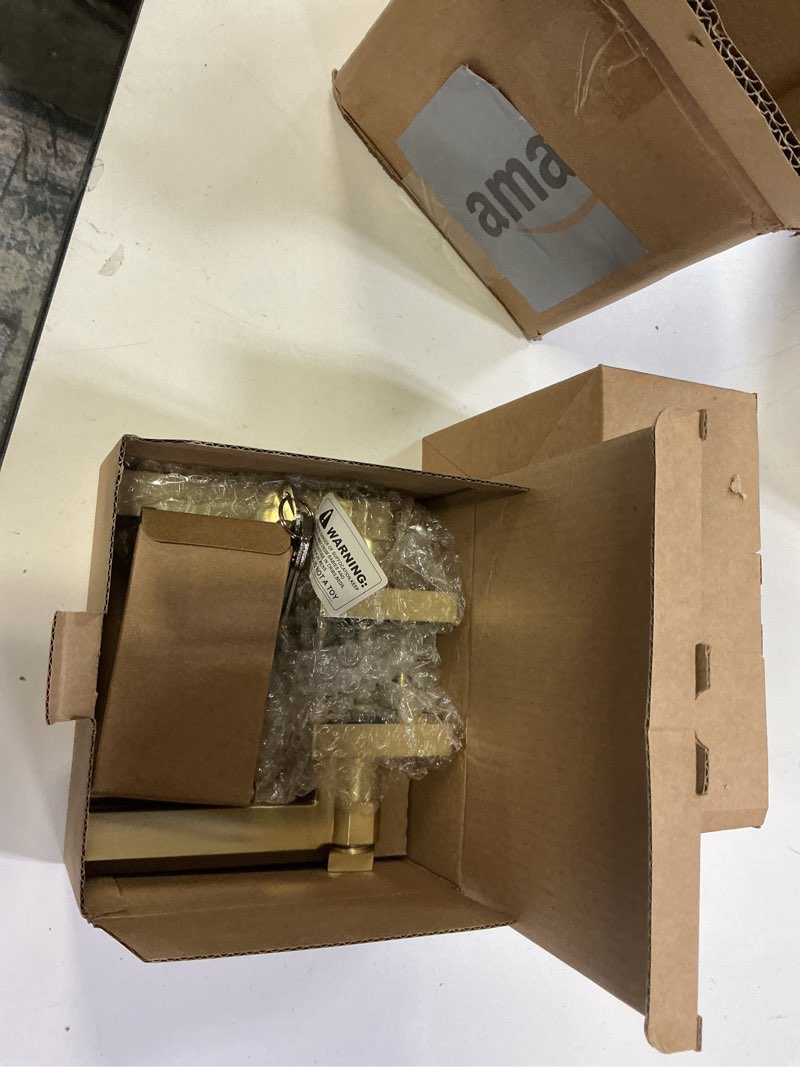 Condition photo showing New/Like New for goldenwarm Entry Door Handles with Lock and Key, Zinc Alloy Heavy Duty Brushed Gold Locking Exterior Door Handle, Keyed Door Lever with Locks and Keys for Bedroom (2 Pack) 2 Pack Entry Brushed Gold