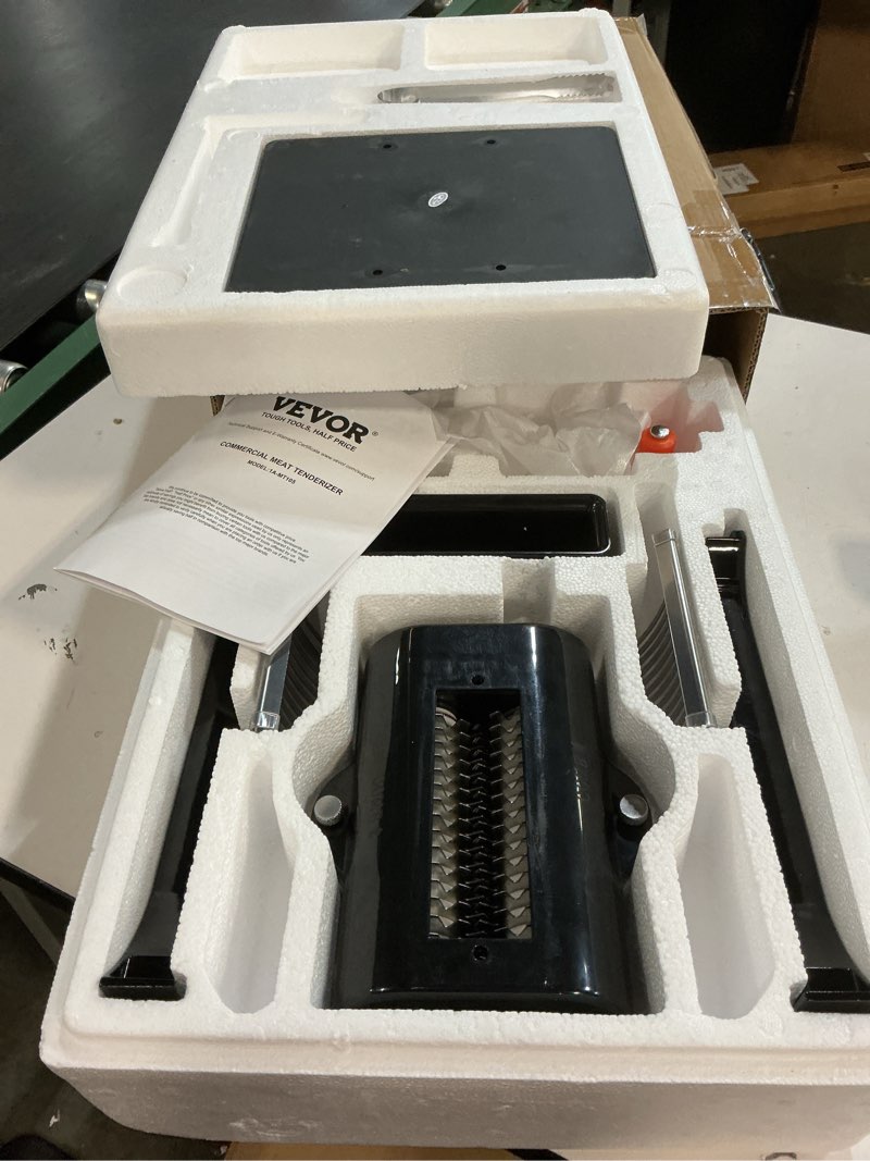 Condition photo showing Good Condition for vevor commercial meat tenderizer, heavy duty stainless steel meat tenderizer machine, quick and easy manual operation kitchen tool, 5.8" feed port for beef, turkey, chicken, pork, steak, and fish