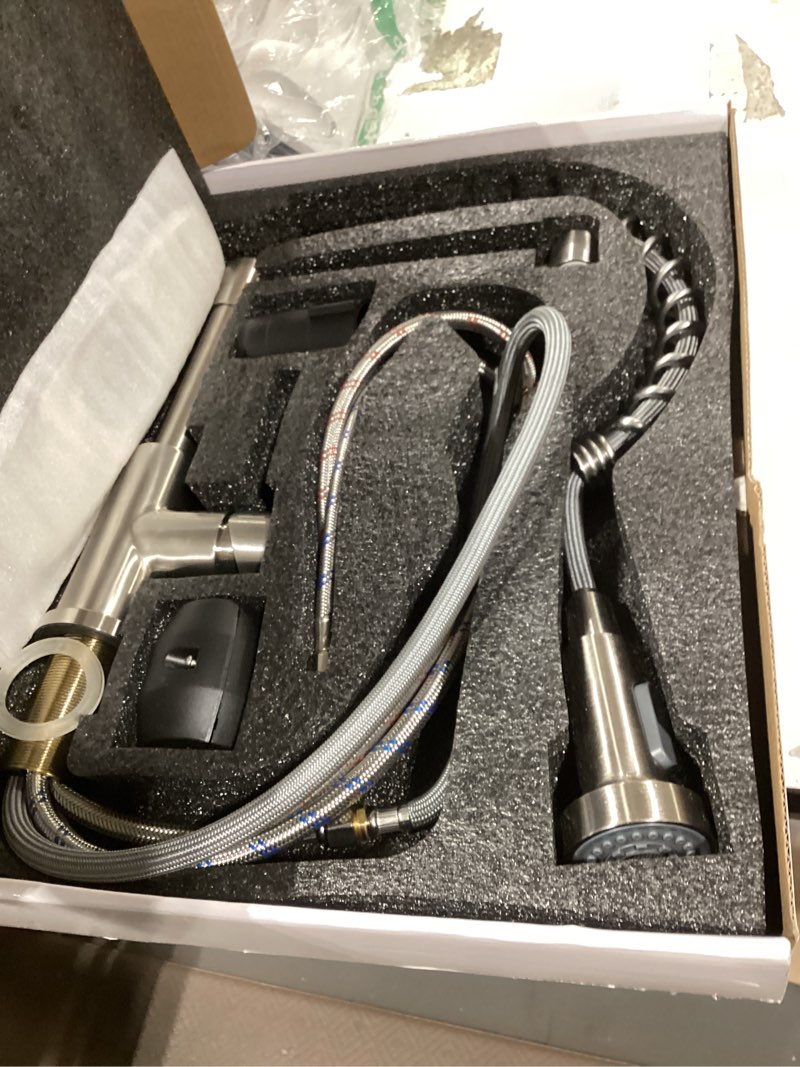 Condition photo showing Good Condition for owofan kitchen faucet with pull down sprayer brushed nickel stainless steel 1 handle pull out spring sink faucets 1 hole or 3 hole dual function for farmhouse camper laundry utility rv wet bar pull out faucet 1 brushed nickel