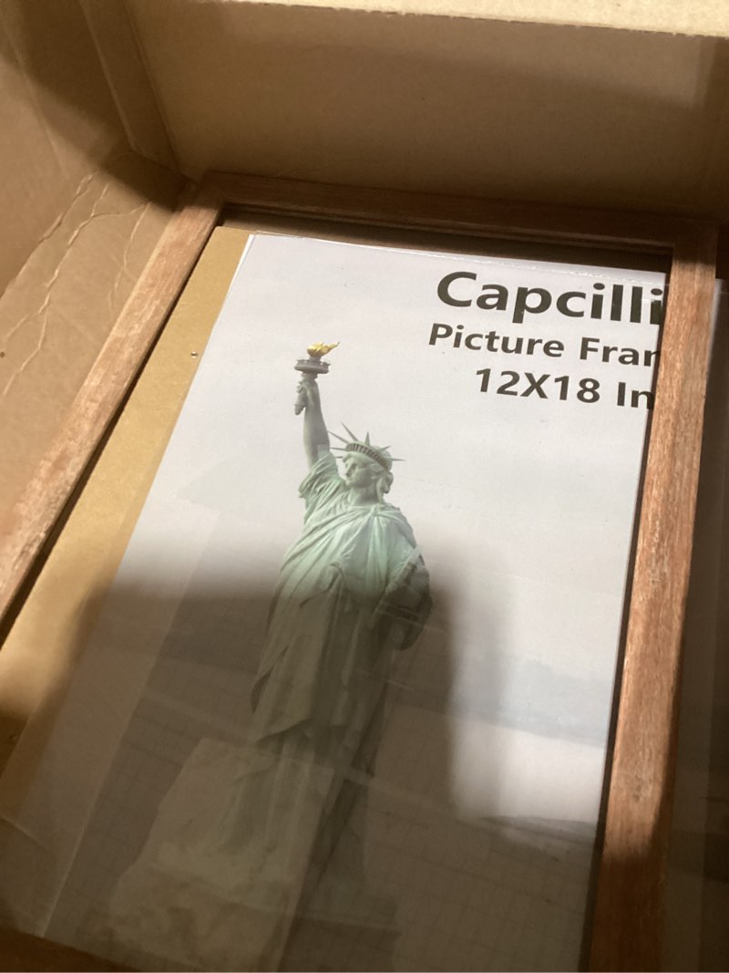 Condition photo showing As Is for Capcillin 12x18 Picture Frame Wood Pattern Rustic Brown Poster Frame Set of 1, Wall Mounting, Plexiglass, Great for Prints, Mural, and Art(CP003-MD12x18-BR) Rustic Brown 12x18