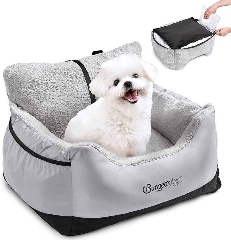 BurgeonNest Dog Car Seat for Small Dogs, Fully Detachable and Washable Cat Carseats Under 25 lbs, So