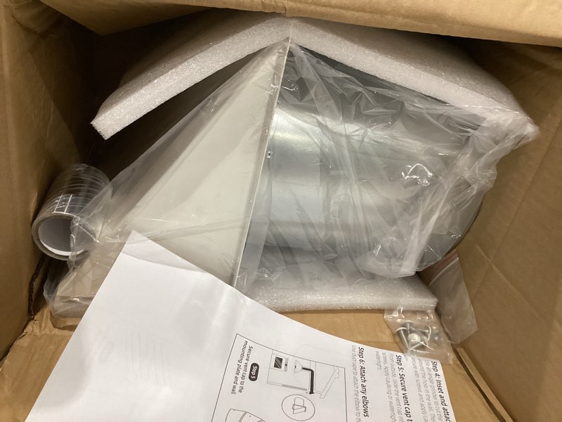 Condition photo showing Good Condition for 8 inch hooded wall vent with screen and damper,outdoor wall exhaust vent cover cap for kitchen range hood dryer duct ventilation &exterior air exhaust applications,galvanized steel,white 8 inch white