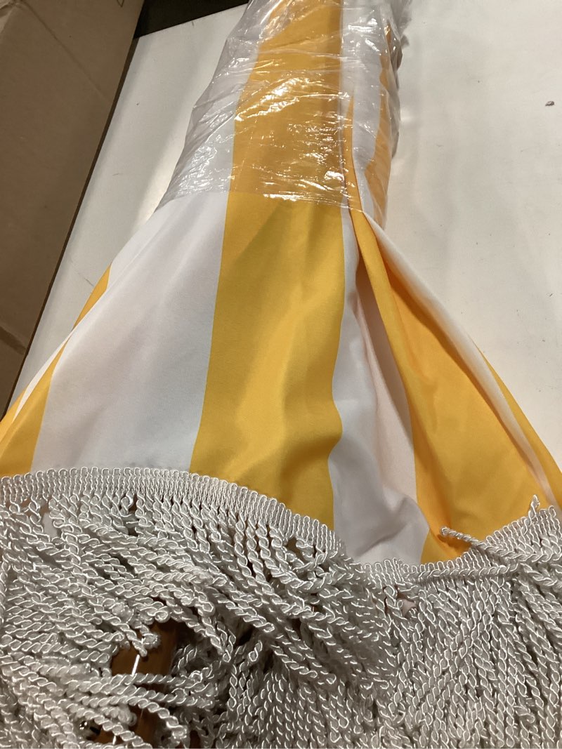 Condition photo showing New/Like New for rayjee 6.5ft outdoor patio umbrella with fringe, boho beach umbrella | uv protection | tilt & adjustable height | portable 2-piece aluminum pole | perfect for pool, garden, party & beach
