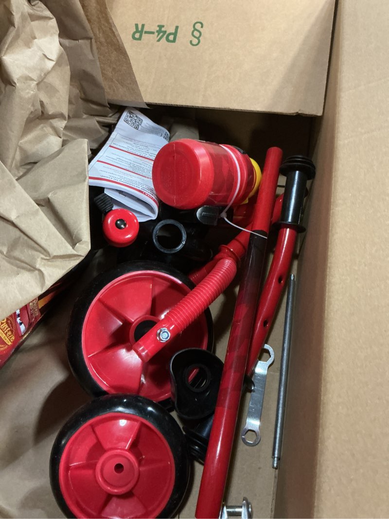 Condition photo showing As Is for huffy disney and marvel toddler kids 3-wheel scooters, multiple color options, ages 3+ years old, durable steel frame, portable, girls/boys, non-slip deck, character graphics cars