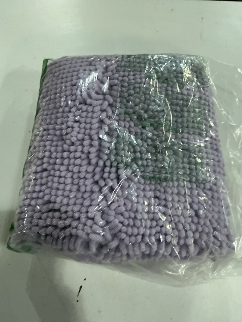 Condition photo showing As Is for olanly bathroom rugs 30x20, extra soft absorbent chenille bath rugs, rubber backing quick dry, machine washable bath mats for bathroom floor, tub and shower, home decor accessories, lavender