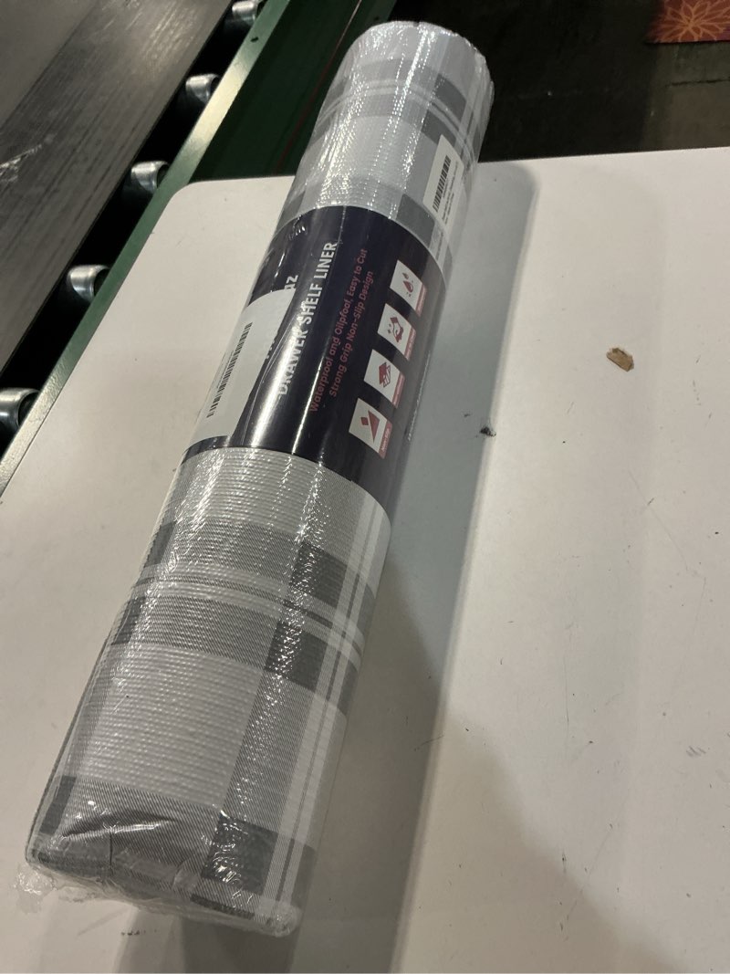 Condition photo showing New/Like New for Drawer Shelf Liner for Kitchen Cabinets, Non Adhesive Slip Resistant Shelf Paper Easy to Clean, Strong Grip Thickened Waterproof Washable Mats for Pantry Shelves Cupboard Dresser(Grey, 24 in x 40 FT) 23.6"W x 472.4"L Gray