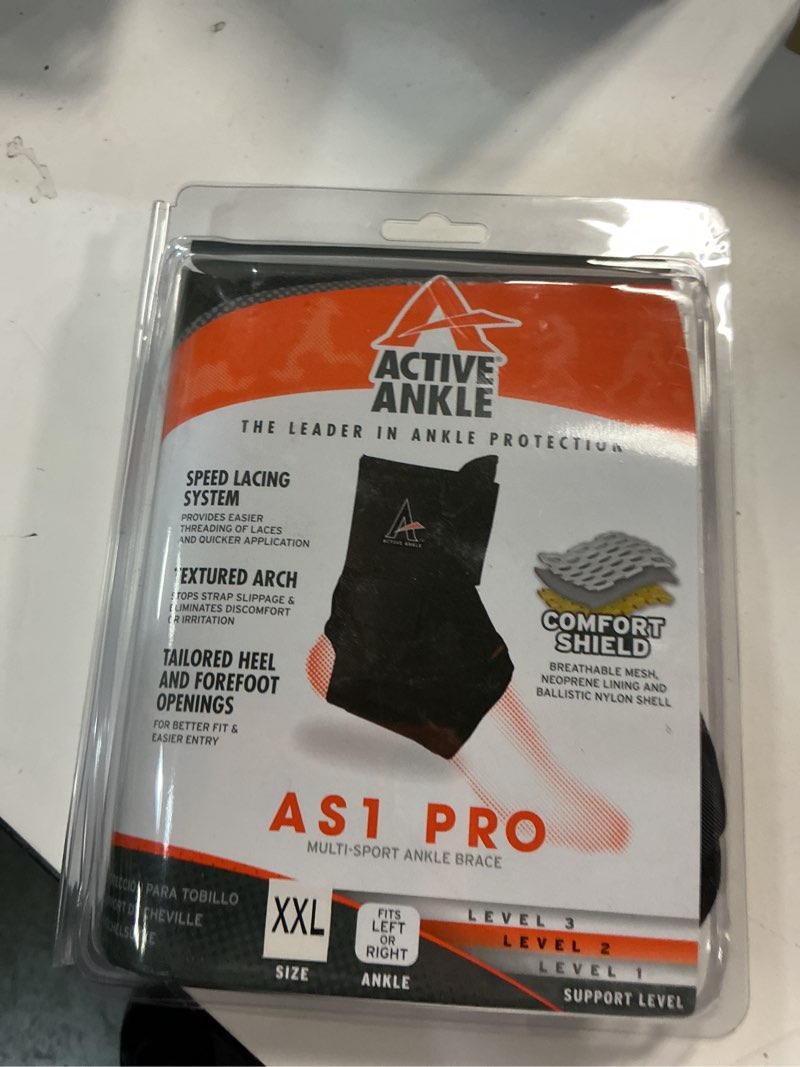 Condition photo showing New/Like New for Active Ankle AS1 Pro Lace Up Ankle Brace, Ankle Support with Laces for Men & Women, Protection & Sprain Support for Volleyball, Rugby, Basketball, Low Profile, Black, XX-Large Black XX-Large