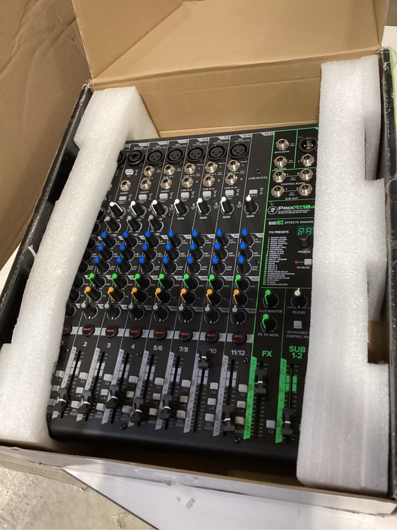 Condition photo showing As Is for mackie profx12v3 12-channel mixer with usb and effects fx (non-bluetooth) 12-channel (corded electric)