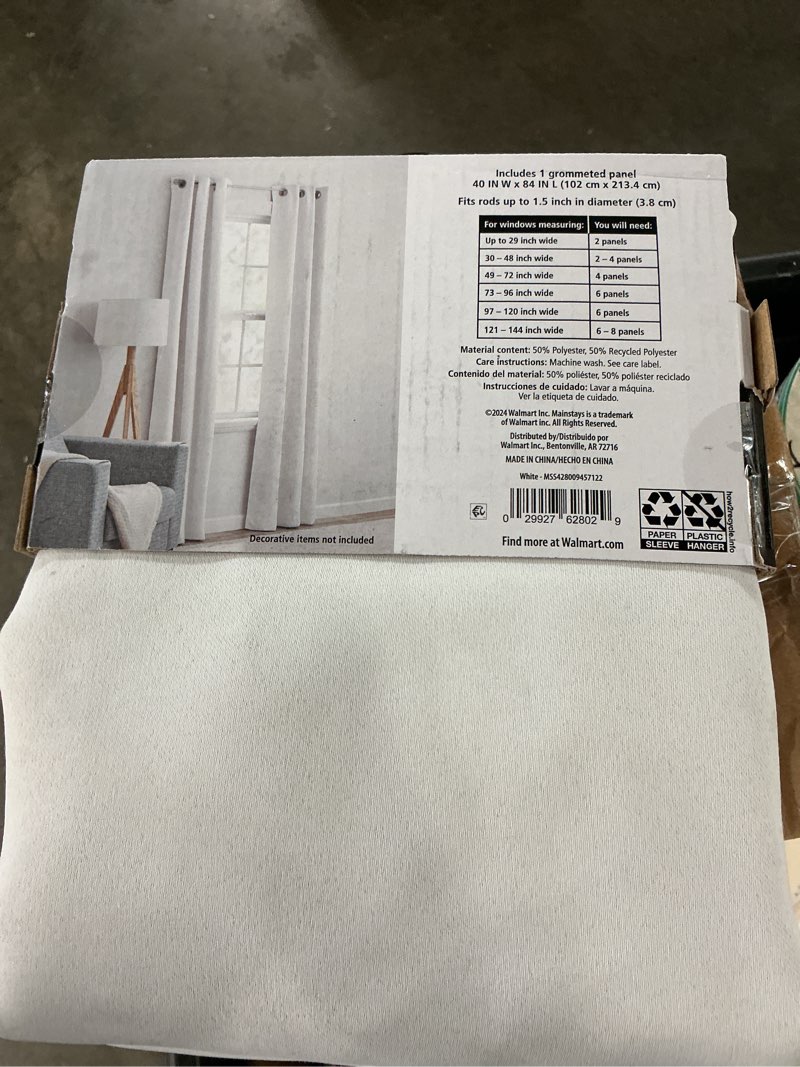 Condition photo showing Good Condition for mainstays blackout grommet single curtain panel, 1 panel, white, 40\"w x 84\"l(2 pcs)