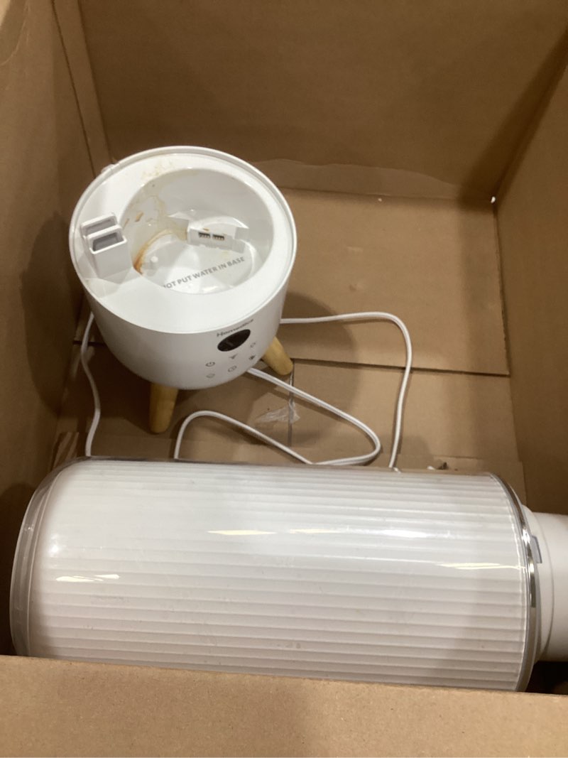 Condition photo showing As Is for homedics ultrasonic humidifier - large deluxe air humidifiers for bedroom, plants, office - top-fill 1.47-gallon tank, cool mist, essential oil pads and built-in timer, 3 speed settings, white