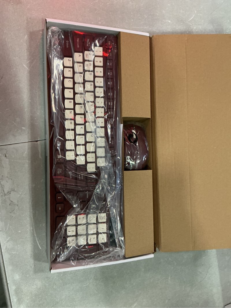 Condition photo showing Good Condition for wireless keyboard and mouse combo, full-sized wireless keyboard and adjustable dpi mouse, 2.4ghz usb receiver, keyboard and mouse for pc, windows, desktop, laptop (wine red-b)