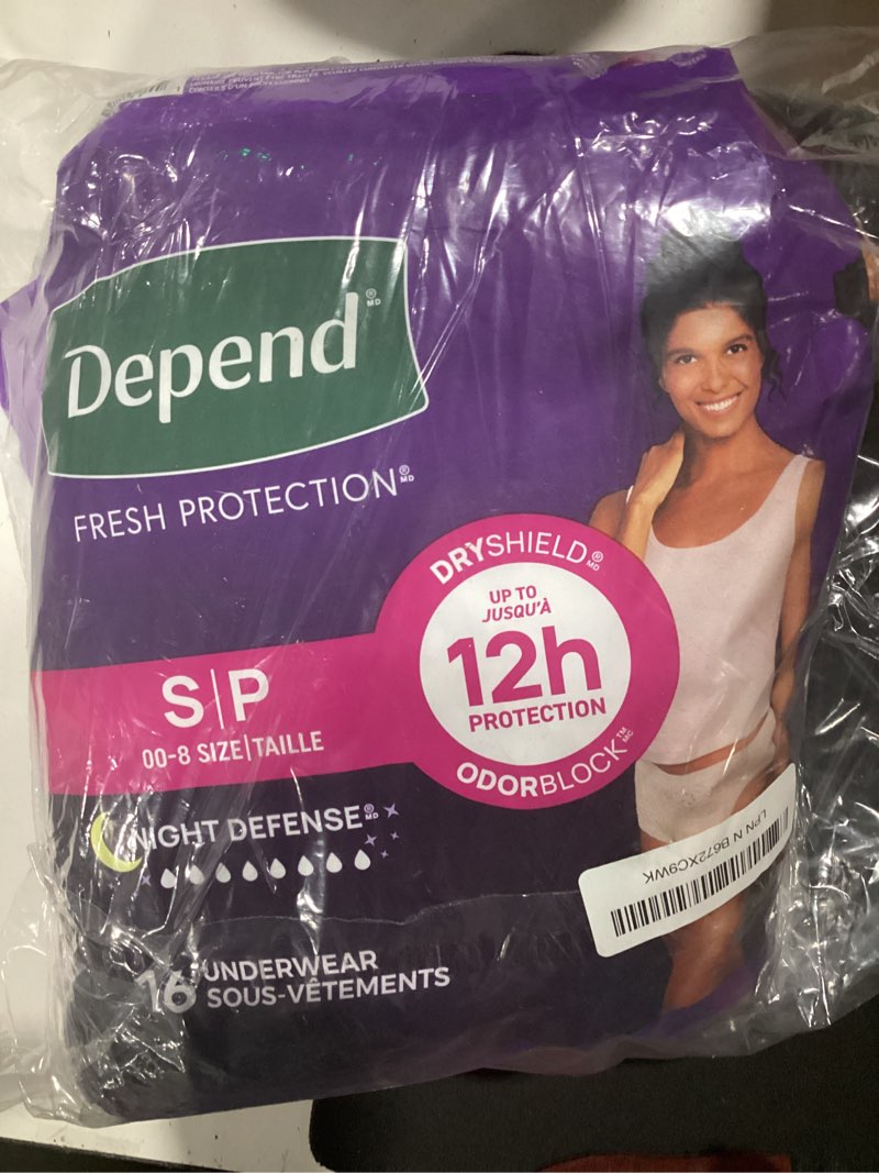 Condition photo showing As Is for depend night defense adult diapers, incontinence & postpartum bladder leak underwear for women, disposable, overnight, small, blush, 16 count, packaging may vary small 16