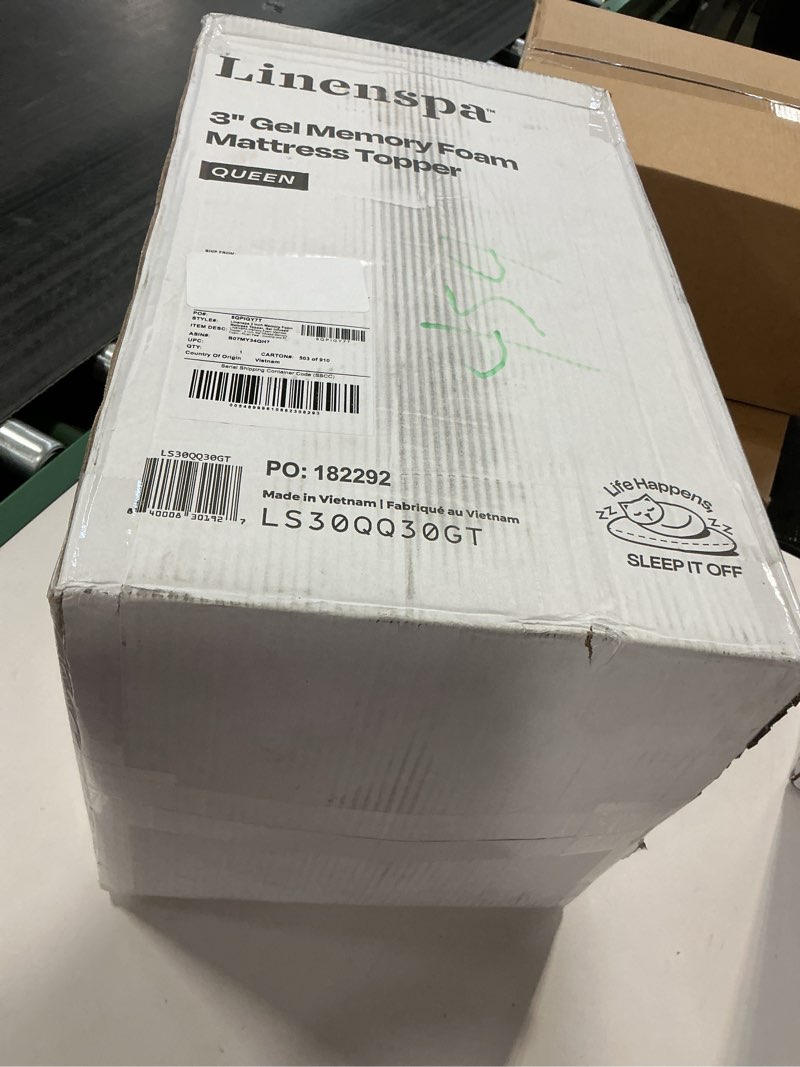 Condition photo showing New/Like New for LINENSPA Memory Foam Mattress Topper - 3 Inch Gel Infused Memory Foam - Plush Feel - Cooling and Pressure Relieving - CertiPUR Certified - Dorm Room Essentials - Queen Size Queen 3 Inch Topper Only