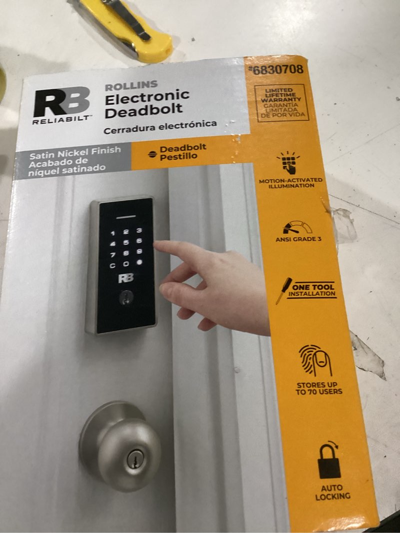 Condition photo showing As Is for reliabilt rollins satin nickel keypad electronic deadbolt lock