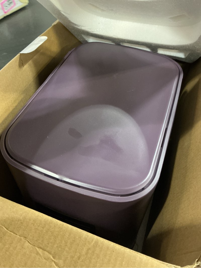 Condition photo showing As Is for bella 4qt slim air fryer, fits-anywhere™ kitchenware, evergood™ ceramic nonstick coating, adjustable temperature, 6 preset cooking options, 60 min auto shutoff w audible tone, 3.3lb capacity, plum
