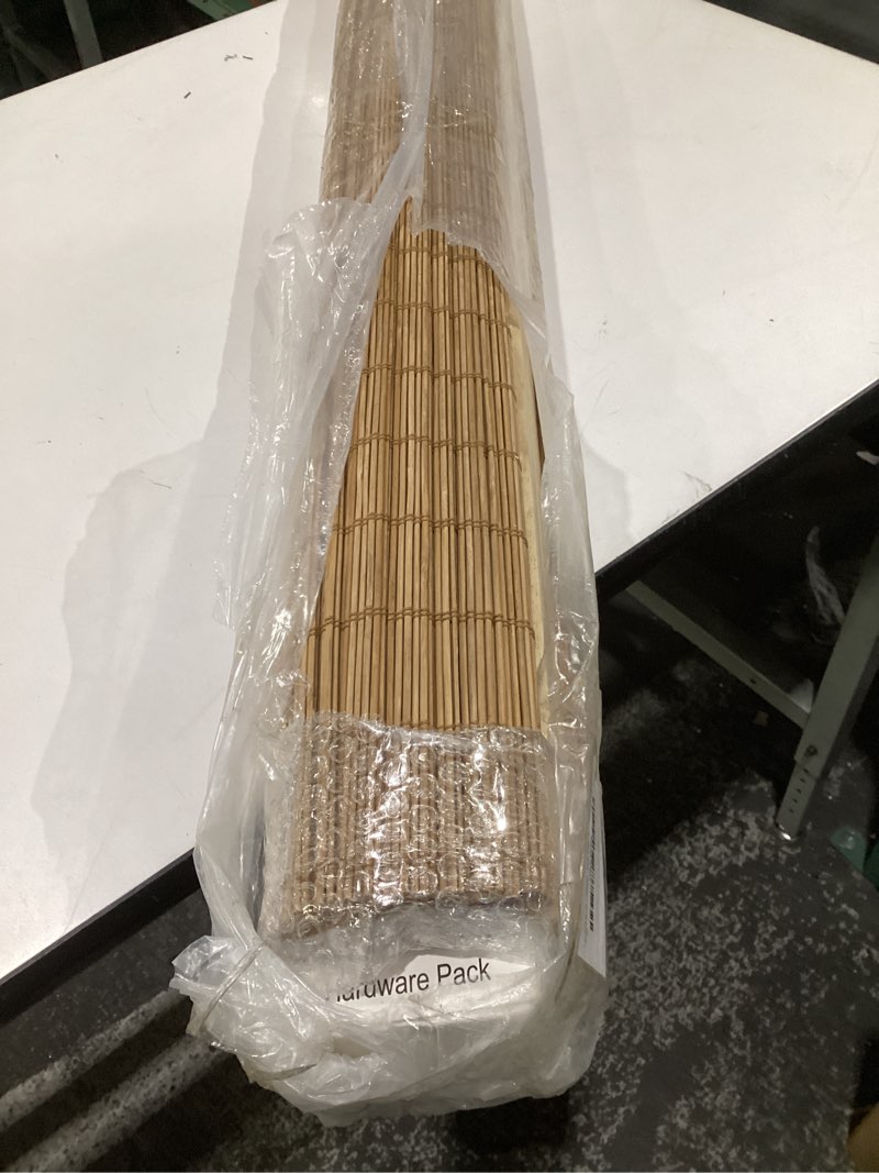Condition photo showing Good Condition for mood custom bamboo shades | modern | top down bottom up cordless | bamboo roman shades for windows and doors (natural woven) | modern camel (sheer) | 72" w x 72" h modern camel (top down bottom up) 72"w x 72"h