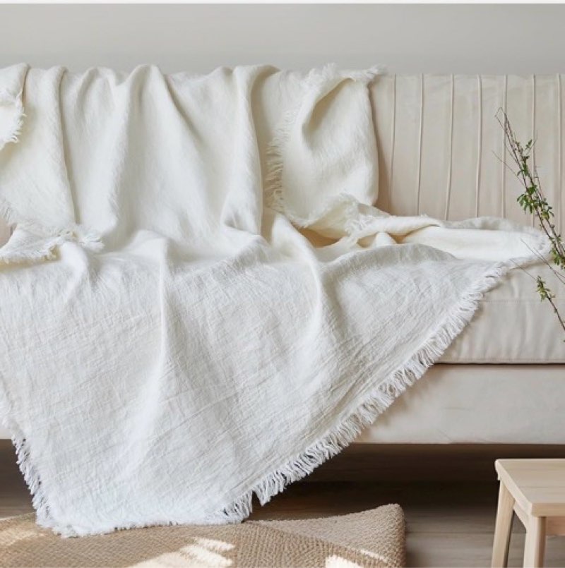 simple&opulence 100% linen throw blanket 55x75 inches, farmhouse boho tassel blanket for couch, bed, sofa, breathable natural cozy décor, white white 55\"x75\"