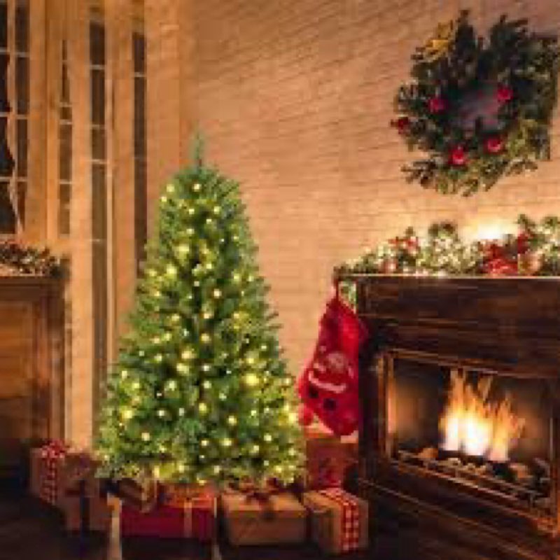 4 Ft Pre-Lit Artificial Christmas Tree, w/ 150 LED Warm Lights, 475 PE&PVC Mixed Branch Tips, Faux X