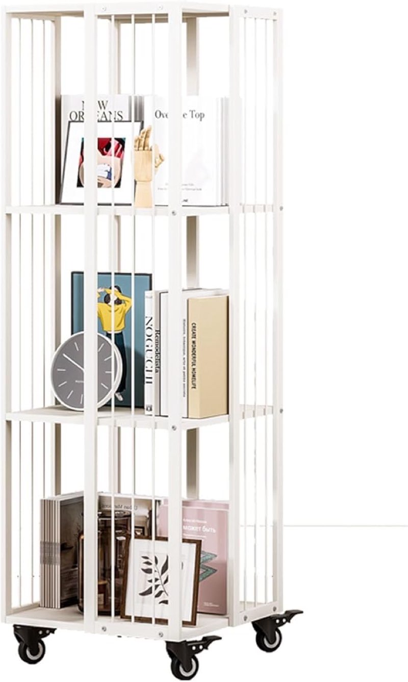 SIMILAR NOT EXACT !!!!!!! Rotating Book Tower Bookshelf With Wheels - 360 °Rotation Floor Standing Bookcase, Wrought Iron Storage Display Rack, Narrow Shelf Revolving Organizer Storage Rack, For Small Space Bedroom