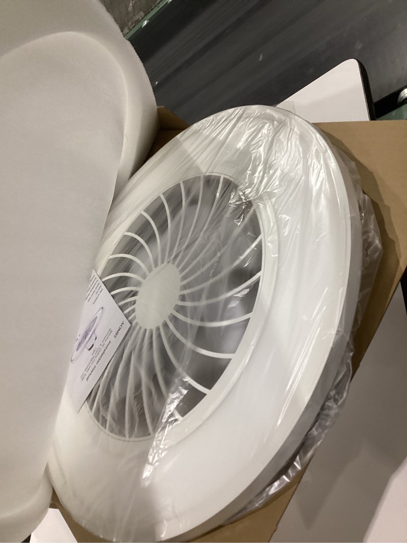Condition photo showing As Is for ceiling fans with lights and remote, 21" modern low profile ceiling fan with light,15w dc fan,stepless color temperature change and 4 speeds for bedroom, kids room and living room (white)